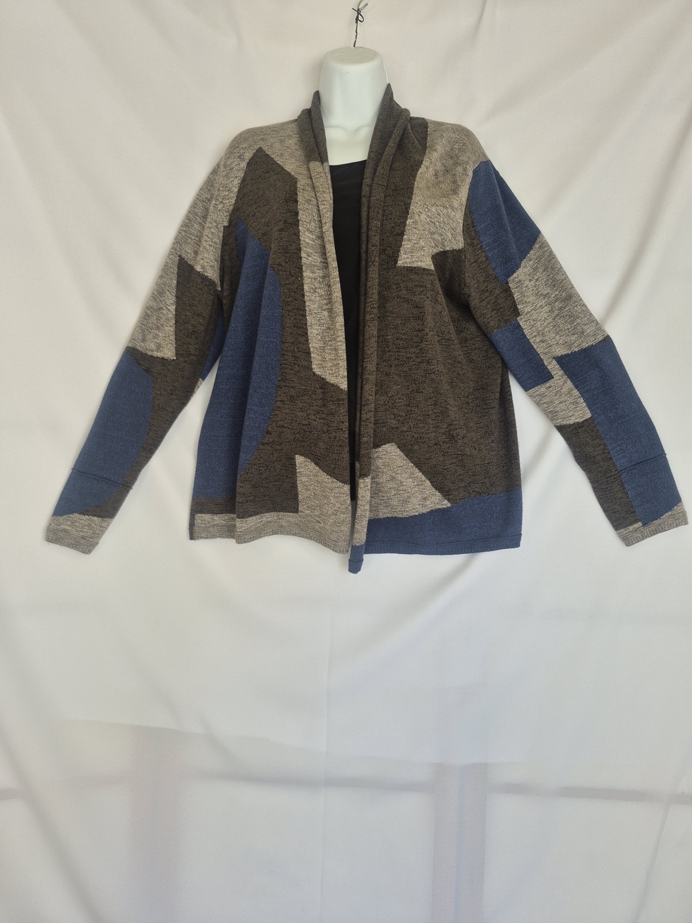 NIC+ZOE Women's Geometric Open-Front Cardigan - Blue, Gray, Brown